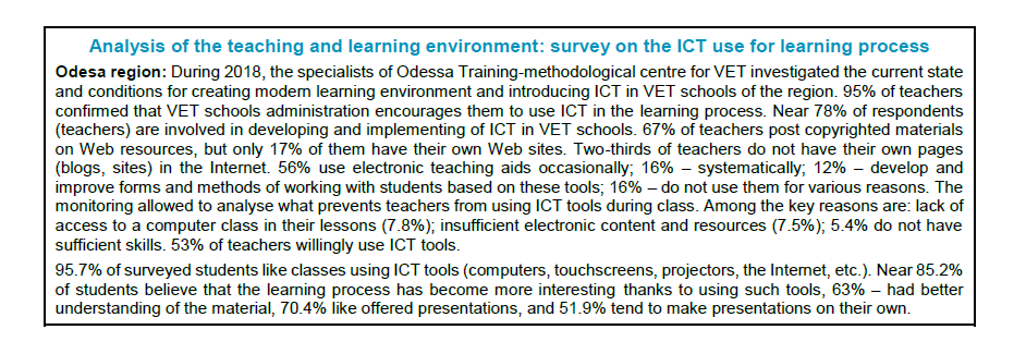 Analysis of the teaching and learning environment: survey on the ICT use for learning process