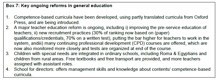 Box 7: Key ongoing reforms in general education