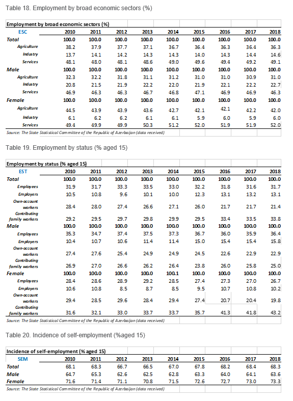 Table 18. Employment by broad economic sectors (%)