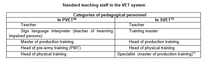  Standard teaching staff in the VET system