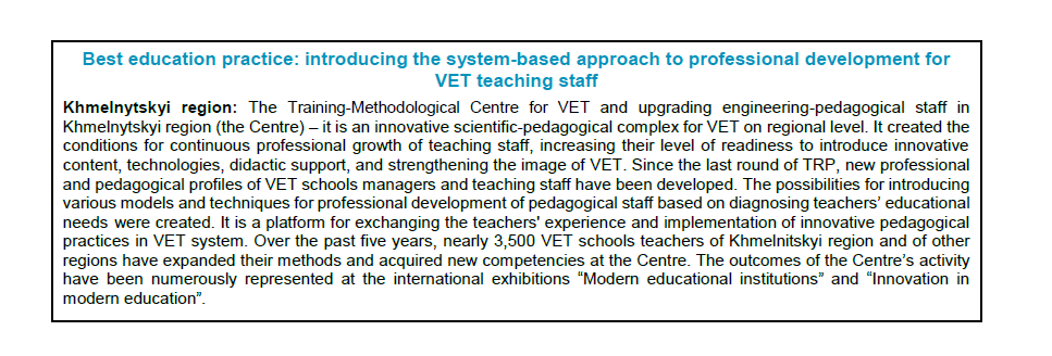 Best education practice: introducing the system-based approach to professional development for VET teaching staff