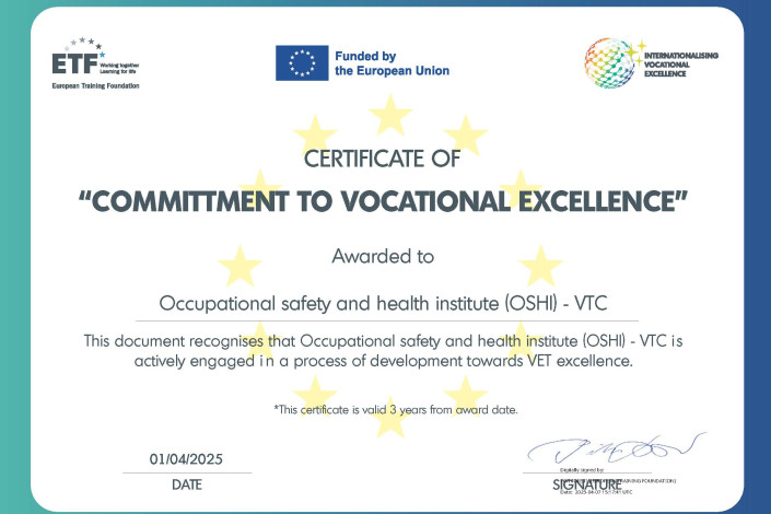 Occupational safety and health institute (OSHI) - VTC certificate of committment to vocational excellence