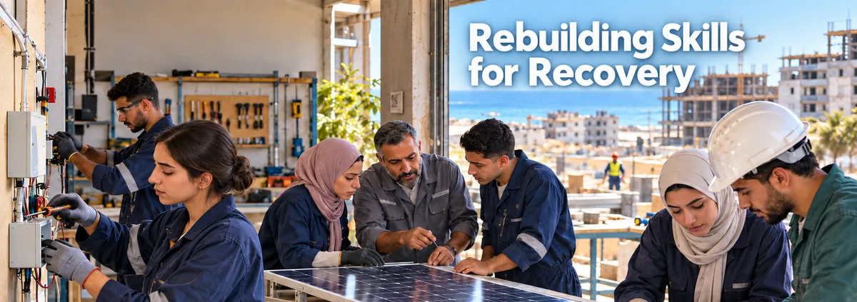 Palestinian TVET learners and trainers develop electrical, renewable-energy and construction skills, illustrating how local capabilities can support livelihoods, institutional recovery and Gaza’s longer-term reconstruction.